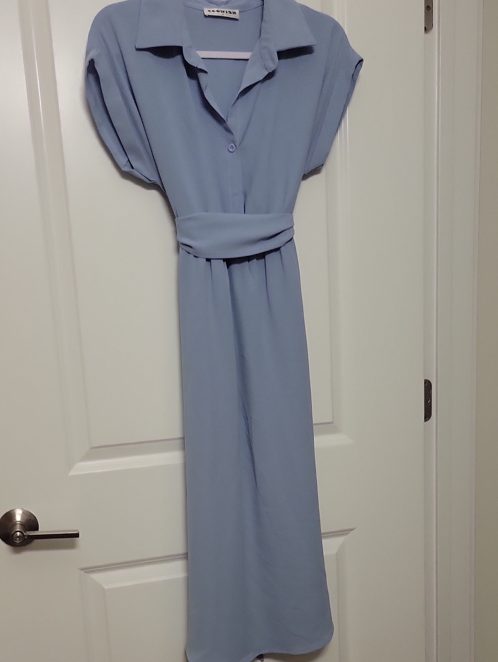 Light Blue Maxi Shirt Dress with Waist Sash
